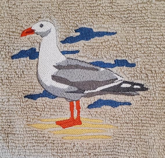 Bath Towel Set with Embroidered Seagull
