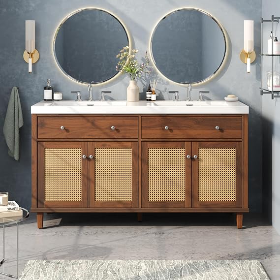 Merax 60 Inch Bathroom Vanity with Double Sink (SMC Sink), Brown