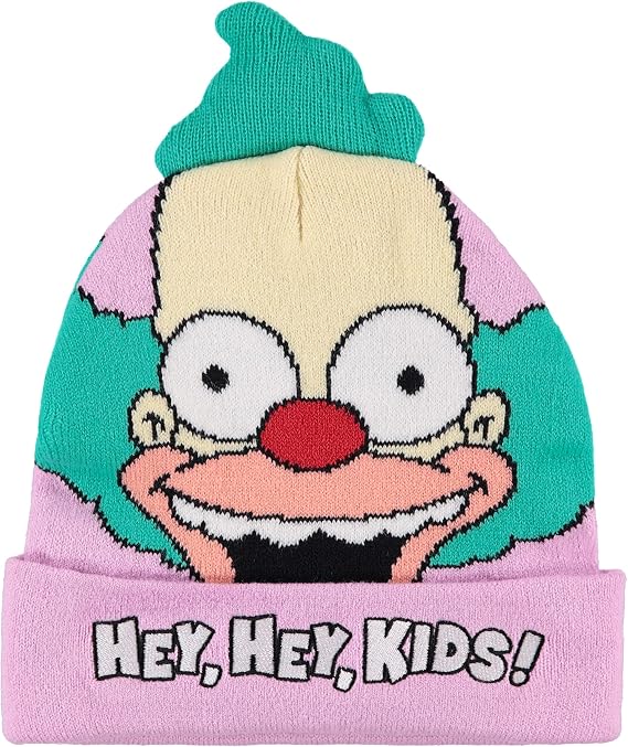 The Simpsons Krusty Beanie Hat Krusty The Clown Homer Bart and Lisa Hat - Hey, Hey, Kids! Adults Beanie (Green Pink)