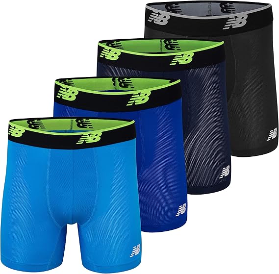 New Balance Men's Mesh Jersey Performance Wicking No Fly Boxer Briefs Underwear (4 Pack)