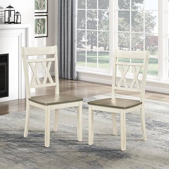 Lexicon Wood Dining Chair, Set of 2,Greywash/Antique White