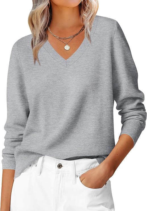 ANRABESS Womens Fall Long Sleeve V Neck Lightweight Sweaters Top