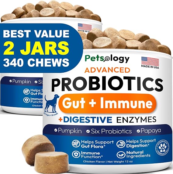 (2 Pack) Probiotics for Dogs - 340 Dog Probiotics Chews - Digestive Enzymes