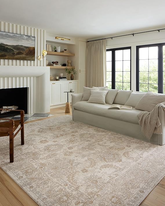 Loloi Odette Ivory/Beige 6'-7" x 9'-6" Area Rug | ODT-03 Approx. 7x9 Ivory / White Living room Dining room Bedroom, Vintage Inspired, Traditional, Elegant, Statement, Area Rug