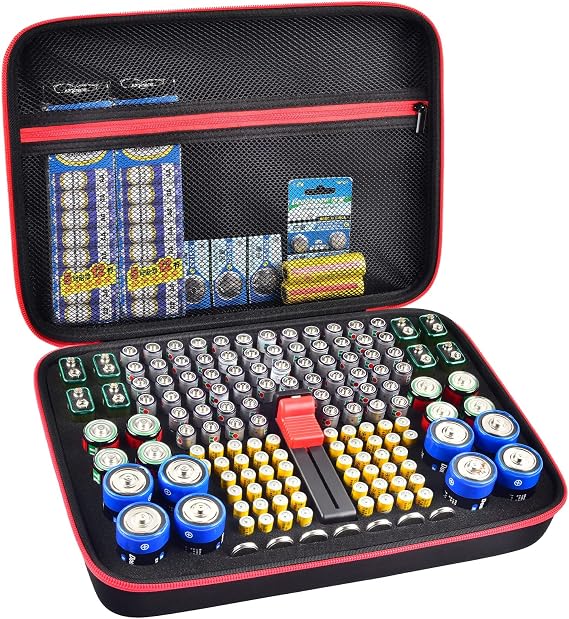 Battery Organizer Case, Batteries Storage Holder Container with Tester Checker. Garage Organization Box for AA AAA 9V C D Lithium 3V LR44 CR2016 CR1632 CR2032 CR2025 (Not Includes Battery Pack) -