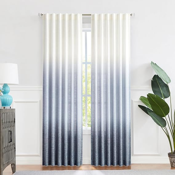 Central Park Ombre Semi Sheer Curtain Cream White to Indigo, 50" Wx108 Lx2