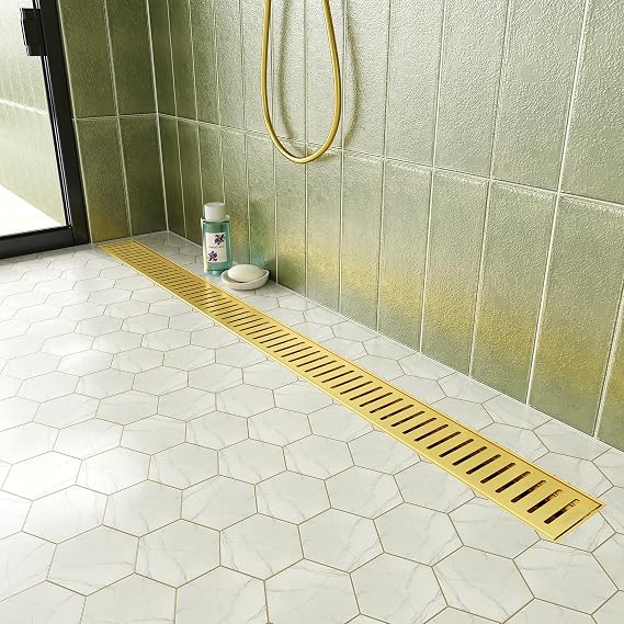 Neodrain 36" Gold Linear Shower Drain with Removable Capsule Pattern Grate