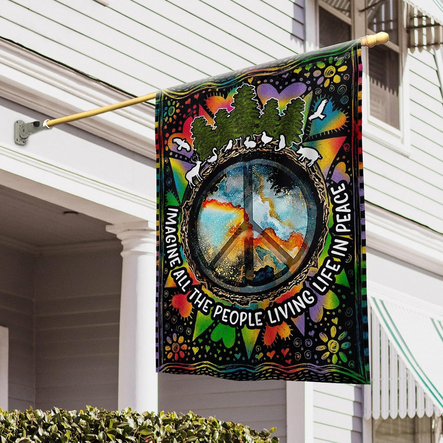 FLAGWIX All The People Living Life In Peace Hippie Flag - 30x40, Decorations For Home, Outside - Peace Sign, Boho, Hippie Decor, Double Sided, Heavy Duty Canvas Flag Indoor Outdoor