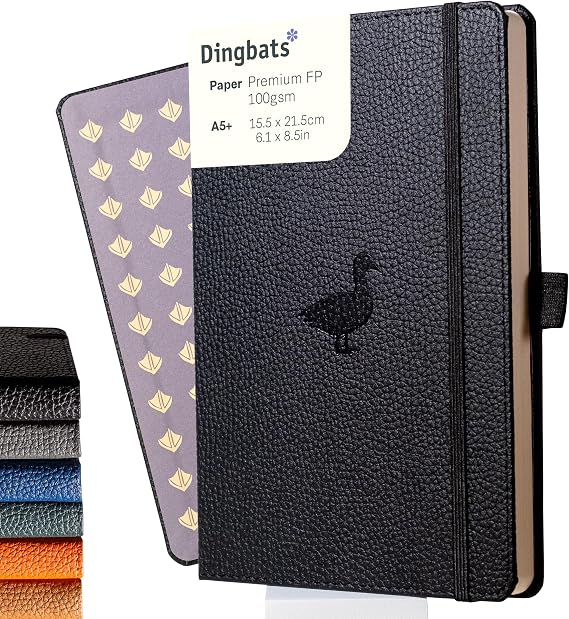 Dingbats* Wildlife Lined Writing Journal Notebook A5 - Vegan Leather Hardcover - Ideal for Work, Travel - Pocket, Elastic Closure, Bookmark