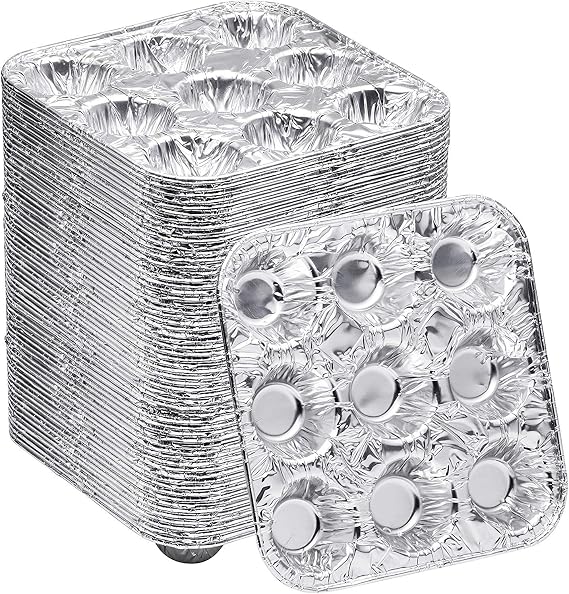 9-Cavity Mini Cupcake and Muffin Pans | Disposable Aluminium Baking Pans | Use for Baking Mini Muffin, Cupcake, Cake | For Weddings, Parties, Birthdays, Gatherings (12 Pack)