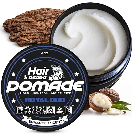 Bossman Hair & Beard Pomade, 2-in-1, Non-Greasy (Royal Oud Scent)