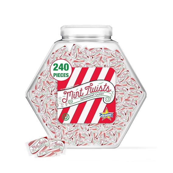Atkinson's Natural Mint Twists Peppermint Candy Bite Size 0.16oz 240ct Jar