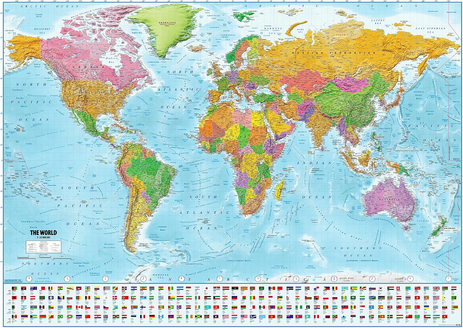 Póster XXL Mapa del mundo con banderas - Versión 2021 [En Inglés] 140cm x 100cm
