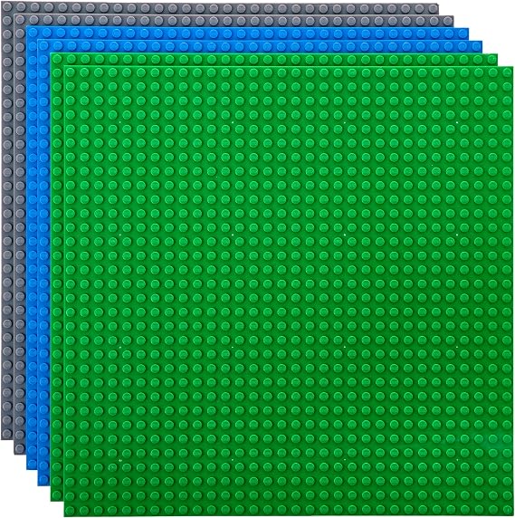 Strictly Briks Stackable Baseplates - 6 Pack Compatible with Classic Lego & Major Brick Brands, 10 x 10 in with 32 x 32 Studs, Toy Building Plates Boards, Kids Gift, Blue Grey Green