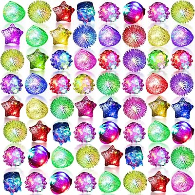 Vinsot 72 Pcs Light up Rings Party Favors LED Flashing Jelly Rings Bumpy Glow in the Dark Rubber Light Blinking Neon Rave Gift for Birthday, Goodie Bags Stuffers, Prizes