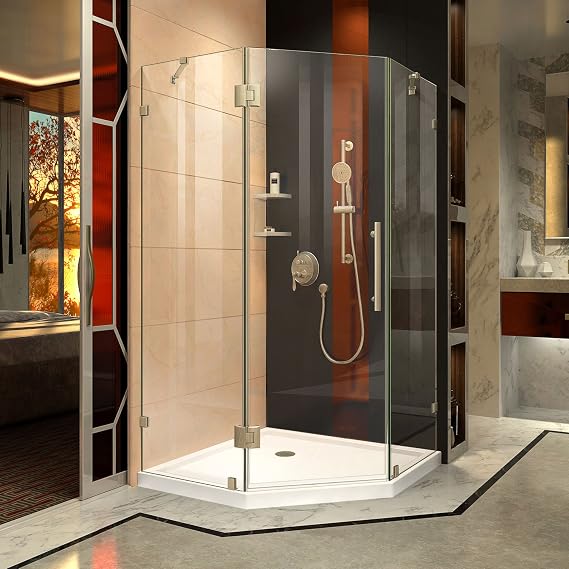 DreamLine Prism Lux 34 5/16 in. D x 34 5/16 in. W x 72 in. H Fully Frameless Hinged Shower Enclosure in Brushed Nickel, SHEN-2234340-04