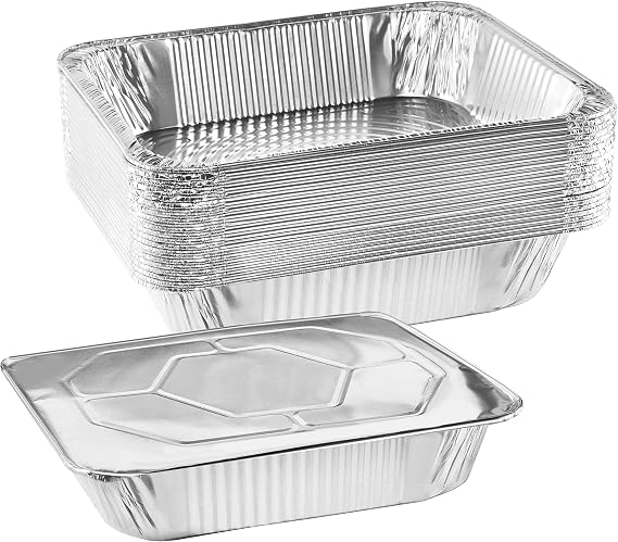 9x13 Aluminum Pans With Lids, Disposable Half Size Steam Table Foil Pans for Catering, Baking, Roasting, Buffet Trays, Food Containers (10 Pack)