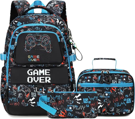 Makukke Kids Backpack for School Boys, 15.6" Gamer Backpack with Lunch Box & Pencil Case, Bookbag For Elementary, Middle School