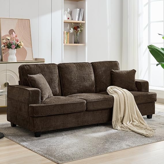 Korser 89" Couches for Living Room with Deep Seats, 3 Seater Sofa Couch, Mid Century Modern Chenille Sofa with Armrests, Upholstered Comfy Sofas for Living Room, Bedroom, Office, Apartment (Brown)