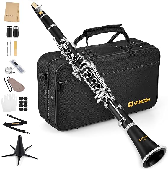 Bb Clarinet Kit for Beginners Students, 17-Key French System with 2 Barrels | ABS Resin Body, 17 Nickel-Plated Keys, 4C Mouthpiece, School Band Ready, Daily Practice, Case, Reeds, Stand, Cleaning Kit