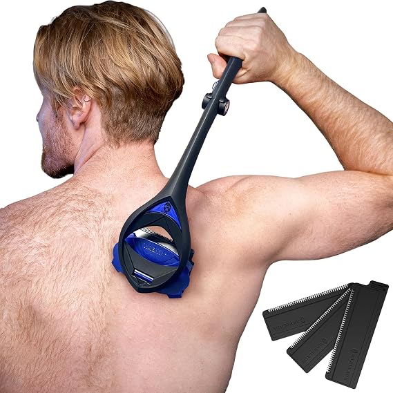 BakBlade 3.0 Stealth Back Shaver for Men Long Handle Edition With Dual-Grip | 23" Long Ergonomic Handle, Exfoliator Brush Included, 3 Rows of Blades, Wet & Dry Shaving, Includes Our Safe Dryglide Blades