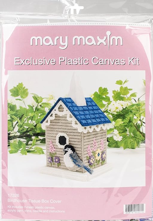 Mary Maxim 17326 Birdhouse Plastic Canvas Tissue Box Kit, 5"