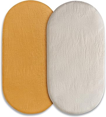 Muslin Bassinet Fitted Sheets, 2 Pack for Baby Boy and Girl, Soft Breathable Stretchy Baby PadMattress Sheet Set, Universal Fit for Hourglass Oval and Rectangle Bassinet Mattress Elegant Colors