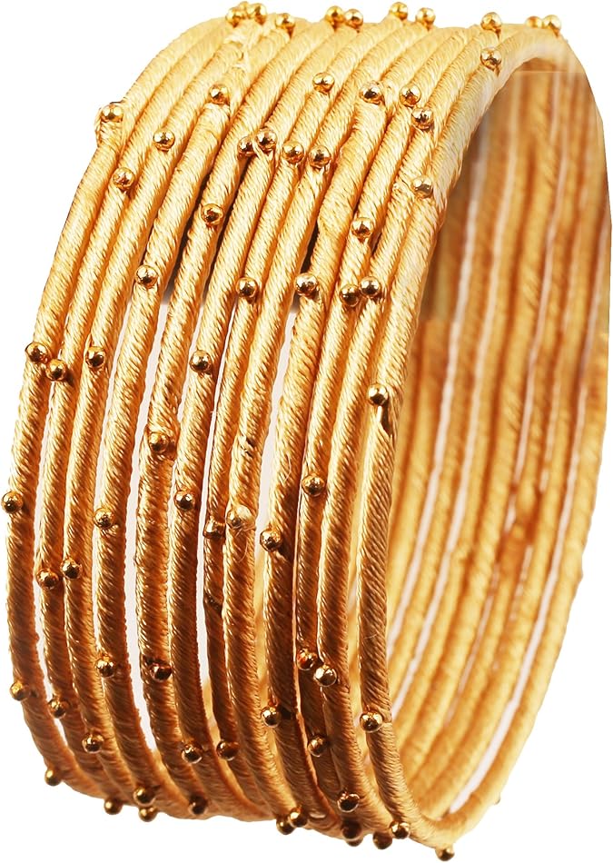 Touchstone Indian Bollywood Mystical Look Hand Woven Faux Silk Thread Golden Balls Gorgeous Color Exotic Designer Jewelry Bangle Bracelets for Women.