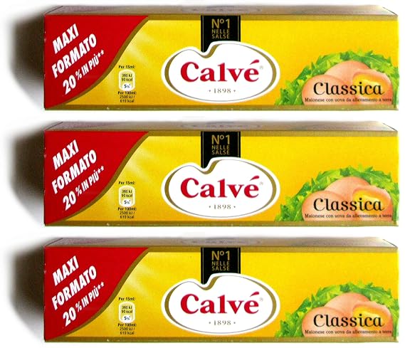 Calve: "Classica" Italian Mayonnaise 6.25 Fluid Ounce (185ml) Package (Pack of 3) [ Italian Import ]