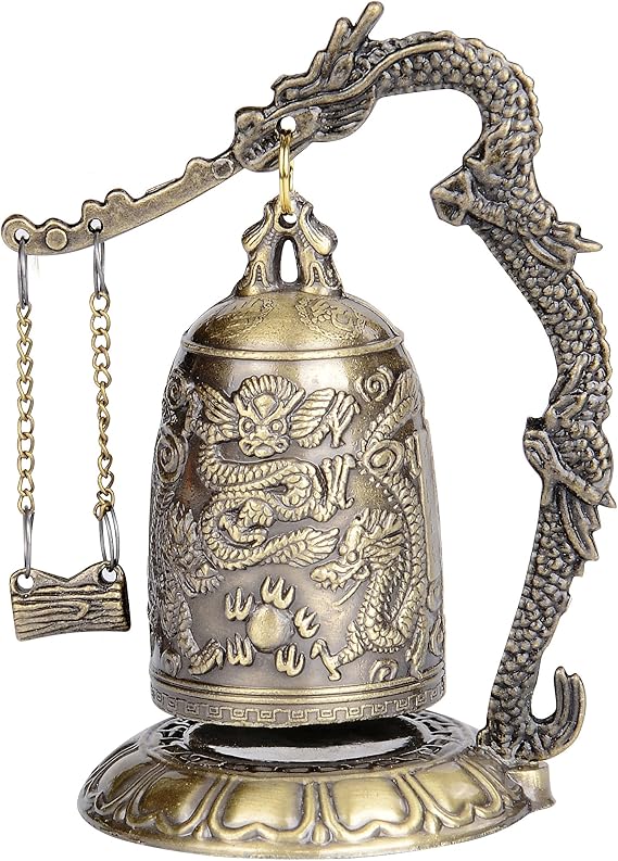 I-MART Asian Oriental Brass Gong with Dragon Stand Mini Gong Meditation Bell for Japanese Desk Accessories Tibetan Bells and Dragon Symbol Zen Art Accent