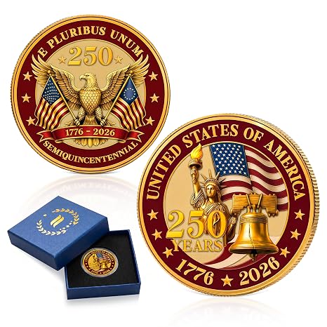 FLAGWIX USA 250th Anniversary Commemorative Coin, Liberty and Eagle Design | USA 250th Anniversary Commemorative Coin, Semiquincentennial 17762026, Statue of Liberty and Eagle Design