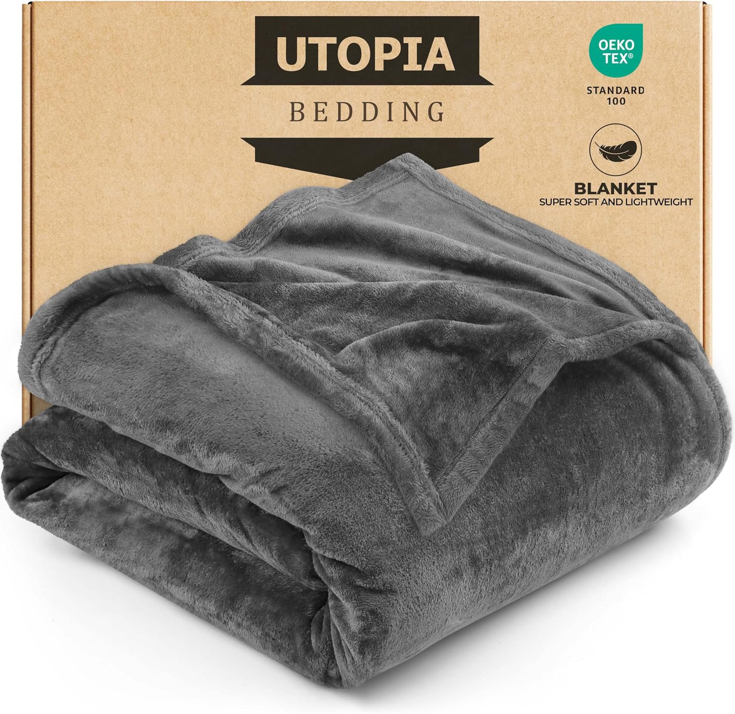 Utopia Bedding Fleece Throw Blanket, Soft, Cosy 300 GSM Fluffy Blankets and Throws For Sofas, Bed, Couches [Grey, 152x127 cm]