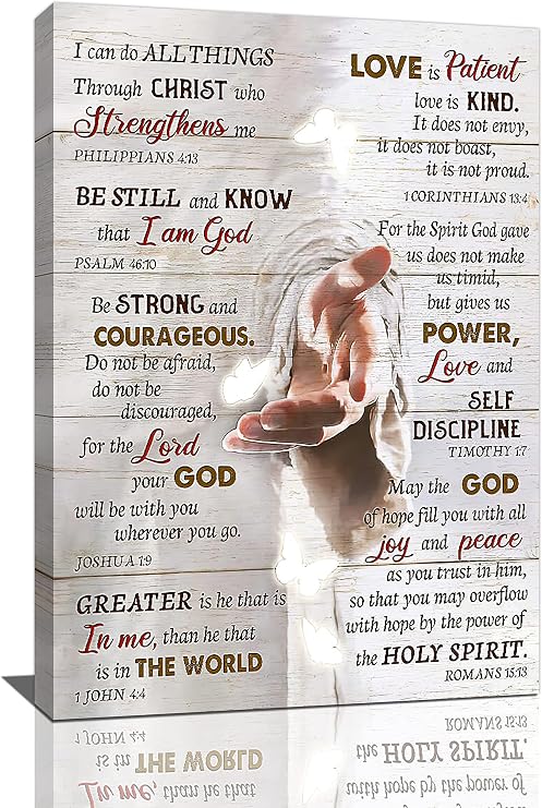 Christian Bible Verse Wall Art Hand Of God Jesus Motivational Pictures Religious Inspirational Quotes Modern Artwork Paintings Canvas Prints Framed Home Decor For Church Bedroom Bathroom 16"x24"