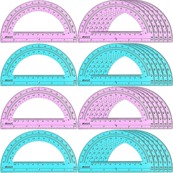 EBOOT 24 Pack Plastic Protractors Math Protractor 180 Degrees 6 Inch (Pink, Blue)