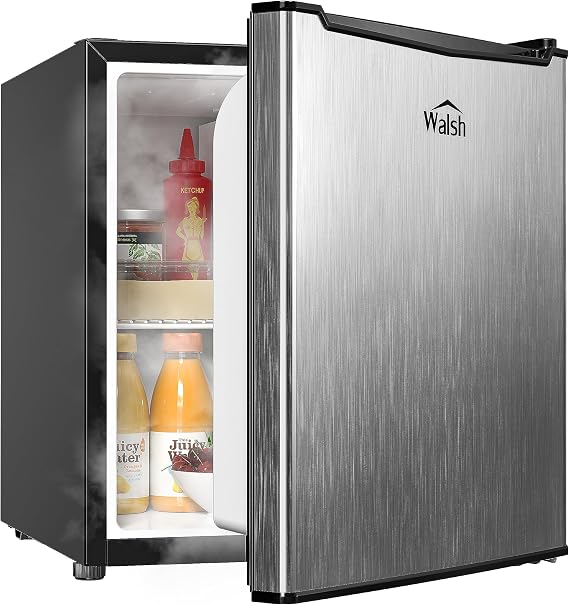 Walsh Compact Refrigerator, Single Door Mini Fridge, Energy Efficient, Adjustable Mechanical Thermostat with Chiller, Reversible Doors and Leveling Front Legs, 1.7 Cu Ft., Stainless Steel