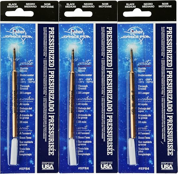 Fisher SPR4 Space Pen Pressurized Ballpoint Ink Refill, Medium Point, Pack of 3, Black Ink