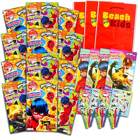 Miraculous Ladybug Party Favors Set Bundle 12 Grab n Go Play Packs with Coloring Pages, Stickers and More