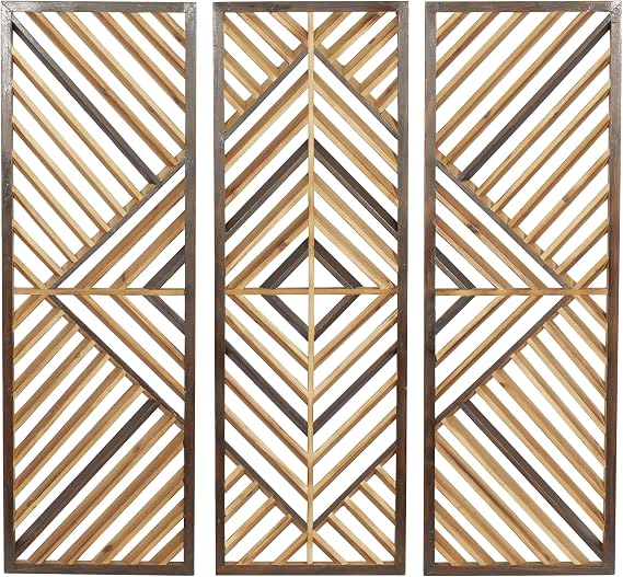 Deco 79 Wood Geometric Home Wall Decor Wall Art 12"W, 35"H, Oiled Brown