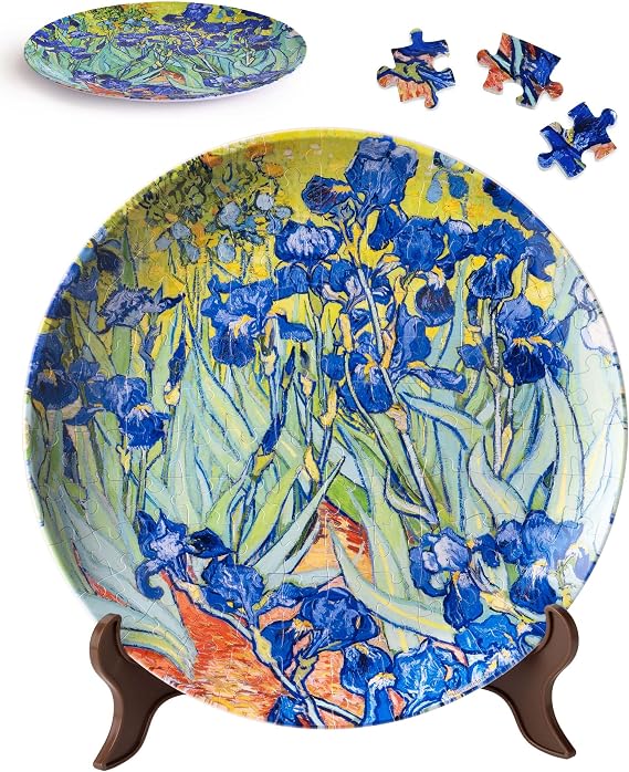 PieceRelax 3D Puzzle Plate 124 Pieces - Van Gogh - Irises - Jigsaw Puzzle for Adults, Decorative Plate with Durable Plastic Pieces, Ideal Gift for Home or Office Decor [PL1005]