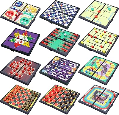 Magnetic Board Travel Games Set, Includes 12 Different Retro Board Games, Compact Travel Design Set, Individually Boxed, Best Gift Idea for Kids
