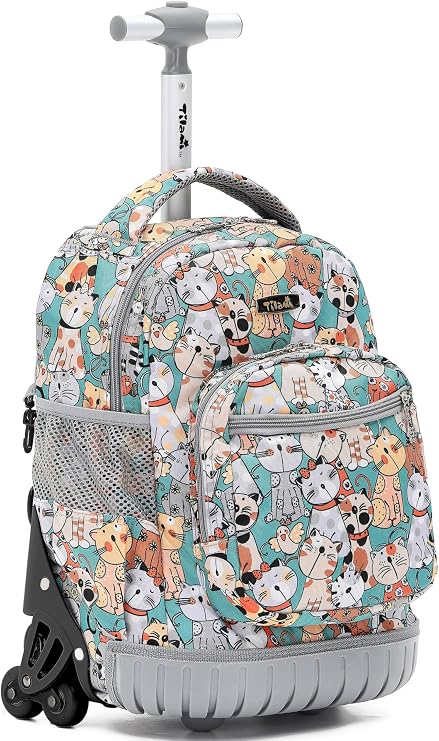 NEW TILAMI Rolling Backpack with Wheels for Girls Boys 18 Inch Kids Laptop Backpack School Travel