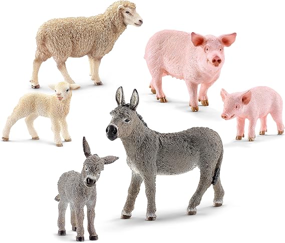 Schleich Farm World, Farm Animal Toys for Kids Ages 3+, 6-Piece Mom and Baby Toy Farm Animal Set, Multicolor (77396)