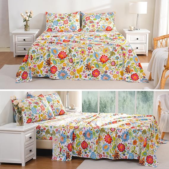 Bedlifes Floral Sheets Set Full and Twin Pattern Spring Sheets Set Full and Twin