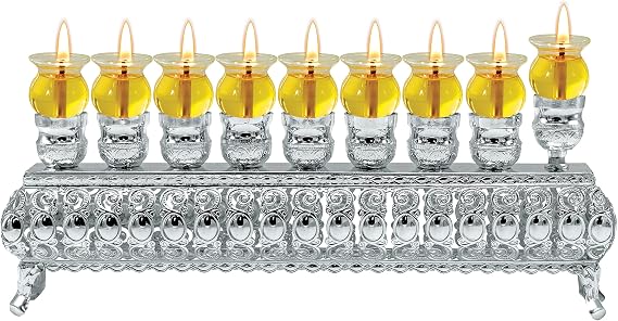 Ner Mitzvah Silver Plated Oil Wall Menorah, Fits Standard Chanukah Oil Cups and Large Candles, 3 inch High
