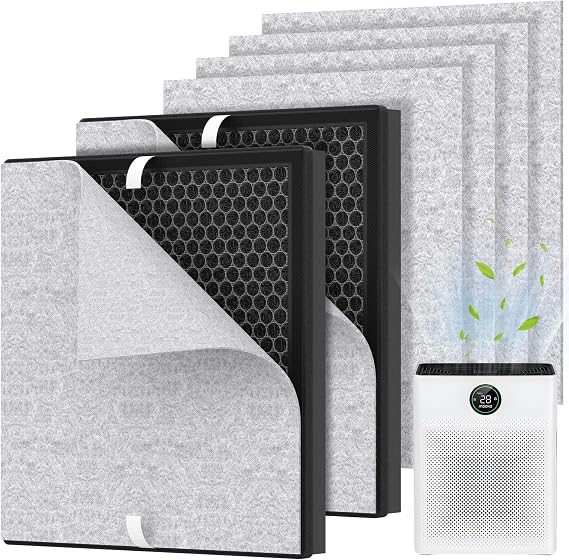 2 Packs PR1 Replacement Filter for Mooka PR1 Air Cleaner Purifier, Premium Filter for Home Large Room up to 2200sq.ft with 4pcs Washable Pre-filters for Home Pets Dander Hair