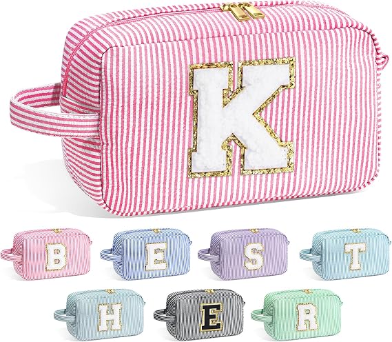 YOOLIFE Initial Makeup Bag, Birthday Gifts for Women Girls, Pink K | Personalized Birthday Gifts for 4 5 6 7 8 9 10 11 12 Year Old Girls, Travel Makeup Bag Toiletry Pouch Cosmetic Bag