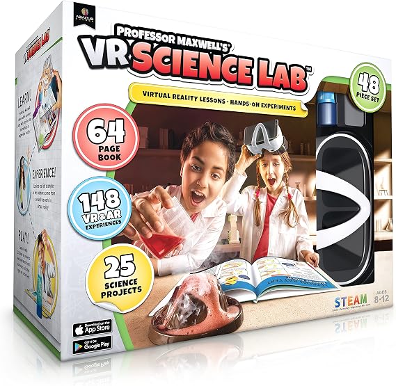 Professor Maxwell's VR Science Lab - Virtual Reality Kids Science Kit, Book and Interactive STEM Learning Activity Set (Full Version - Includes Goggles) - for Ages 8 and Up