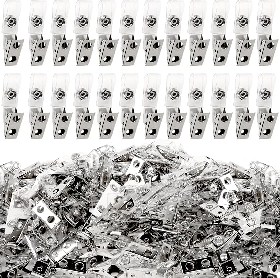 Happy Trees 300pc Metal Badge Clips with Strap Clear ID Strap Clip Adapter