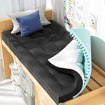 BEDELITE Dorm Room Essentials, Dual Layer 4 Inch Twin XL Memory Foam Mattress Topper for College Students Back to School, 2 Inch Pillow Top Mattress Pad and 2 Inch Cooling Gel Foam (Black)