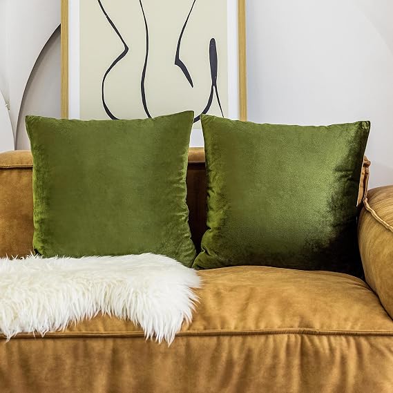 Home Brilliant Green Pillow Covers 18x18 Velvet Throw Pillow Covers Decorative Throw Pillows for Couch Party Decor, 45 x 45cm(18 x 18 inches), Avocado Green